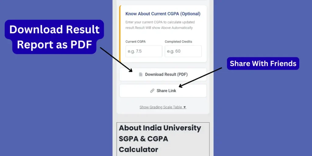 Download Result as PDF or Share
Once you have calculated your grades, you don't need to take screenshots or write them down manually. Our tool allows you to generate a professional report instantly.