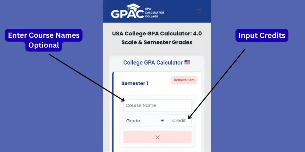 Step 1. Enter Course Names and Cradits