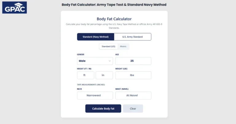 Body Fat Calculator: Army Tape Test & Standard Navy Method